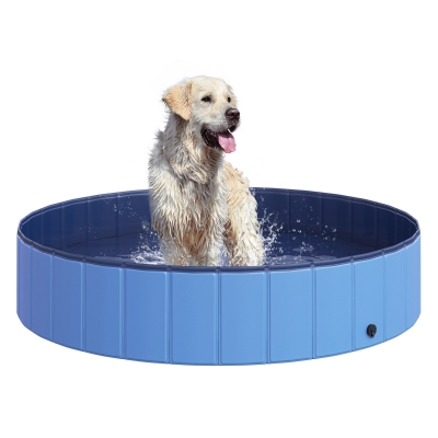 PawHut Piscina Plegable para Perros Gatos Ø140x30 cm Bañera Portátil para Mascotas PVC Antideslizante Múltiples Usos Color Azul