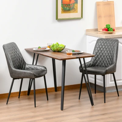 HOMCOM Retro Dining Chair Set of 2, Metal Legs, Grey
