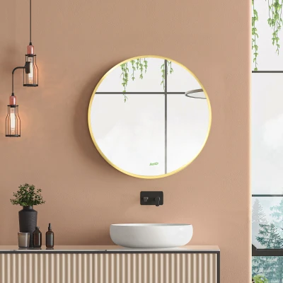 kleankin Specchio Bagno Rotondo con Cornice Dorata Ø50x2cm