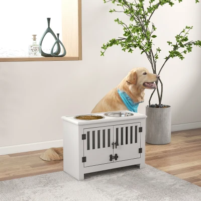 PawHut Raised Dog Bowls Feeding Station with Storage White