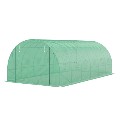 Outsunny Polytunnel Gewächshaus mit Kunststoff-Abdeckung und Stahlrahmen, begehbares Gewächshauszelt mit Rolltüren, Grün