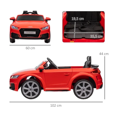 HOMCOM Coche Eléctrico para Niños de 3+ Años Audi TT Eléctrico 12V con Velocidad 3 km/h Mando a Distancia 102x60x44 cm Rojo(m-3)