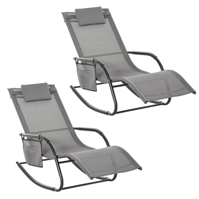 Outsunny Outdoor Rocking Chair Set Grey with Storage Bag