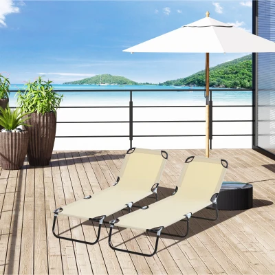 Outsunny 2-Piece Sun Loungers Adjustable Backrest Beige