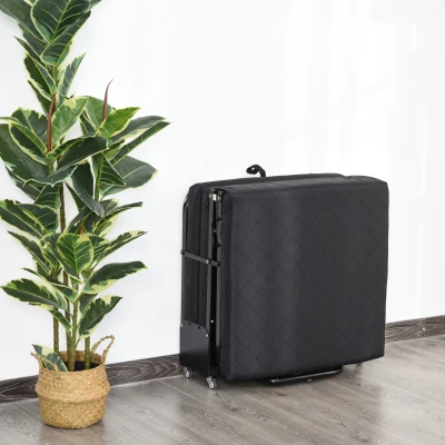 HOMCOM Cama Abatible 184x65 cm con Cabecera Ajustable Ruedas Universales y Estructura de Metal Carga Máx. 120 kg Negro