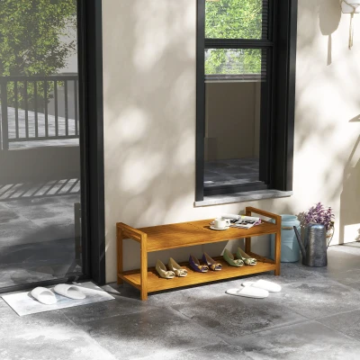 Outsunny Outdoor Schuhbank für 2 Personen, In- & Outdoor, bis 250 kg, Akazienholz, 118 x 40,5 x 46 cm