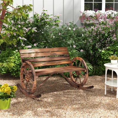 Outsunny Garten-Schaukelbank, 2-Personen-Schaukel, mit radförmigen Armlehnen, für Balkon, Garten, Terrasse, carbonisiert.