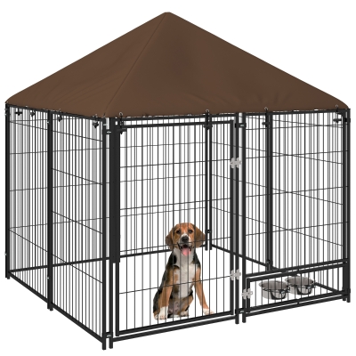 PawHut Outdoor Dog Kennel Play Pen with Canopy 141x141cm