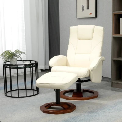 HOMCOM Massagesessel, mit Fußhocker, 10 Massagepunkte, Liegefunktion, drehbarer Sitz, Cremeweiß, 73 x 83 x 106cm
