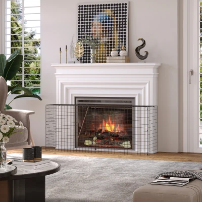 HOMCOM Extendable Fire Guard Screen Black 81.5-160cm