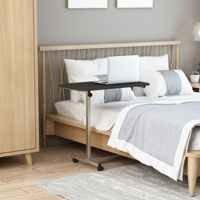 HOMCOM Height Adjustable C Shaped Bedside Table Black