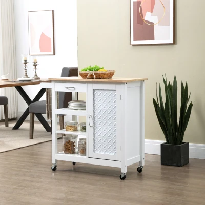 HOMCOM Desserte Cuisine Roulettes Bois Blanc