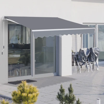 Outsunny Markise Gelenkarmmarkise Sonnenschutz mit Handkurbel 3,5 x 2,5 m Grau Alu+Polyester