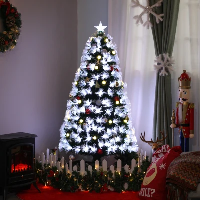 HOMCOM Sapin Noël 120cm Fibre Optique LED Vert avec Pied