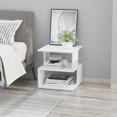 HOMCOM Table Basse Bout de canapé Design Contemporain asymétrique dim. 40L x 40l x 43H cm 2 étagères Panneaux Particules Blanc