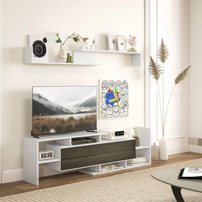 HOMCOM Mobile TV Moderno con Mensola e Armadietto Bianco e Nero