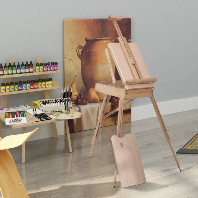 HOMCOM Chevalet Artiste Bois Hêtre - Pliable avec Rangement