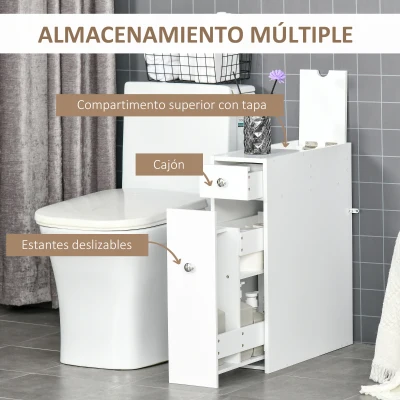 HOMCOM Mueble Auxiliar de Baño Estrecho con 2 Cajones y Compartimiento Superior con Tapa para Lavabo 17x48x58 cm Blanco(m-5)