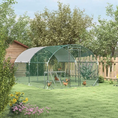 PawHut Walk-In Chicken Run with Shelf & Cover 2.8x3.8m