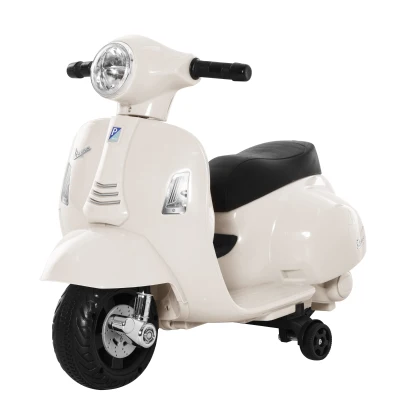 HOMCOM Motocicleta Infantil con Faro Bocina y 4 Ruedas Moto Eléctrica Vespa para Niños con Licencia 66,5x38x52 cm Blanco(m-10)