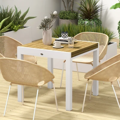 Outsunny Gartentisch Outdoor-Tisch, wetterbeständig, Holzoptik, 160 x 80 x 75cm, Braun + Weiß