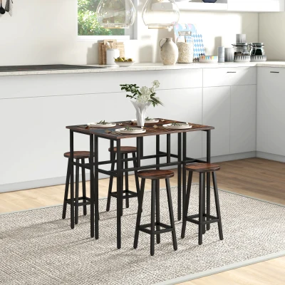 HOMCOM 6-Piece Bar Table Set Rustic Brown Counter Height