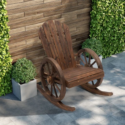Outsunny sedia a dondolo legno 88cm x 68cm x 97cm legno bruciato