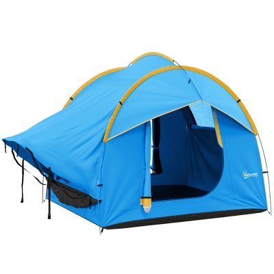 Outsunny Autozelt Campingzelt, 3 Türen, wetterbeständig, 239cm x 210cm x 210cm, Orange + Blau