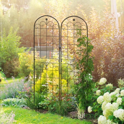 Outsunny Metal Trellis Set of 2, Floral Climbing Plant Support