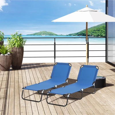Outsunny 2-Piece Sun Loungers Adjustable Blue Mesh Chairs