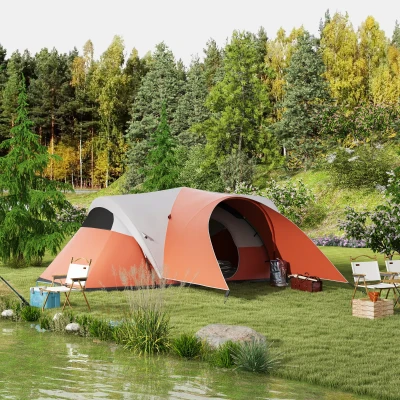 Outsunny Campingzelt für 5-6 Pers., Familienzelt, wasserdicht, mit Vorzelt, 550L x 300B x 198Hcm, Orange