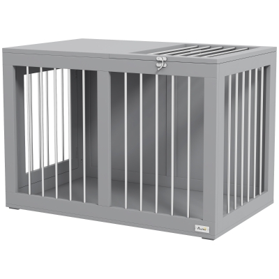 PawHut Hundekäfig Hundebox Hundetransportbox,  2 Türen, verriegelbar, Stahlgitter, 80 cm x 50 cm x 56,5 cm, Grau