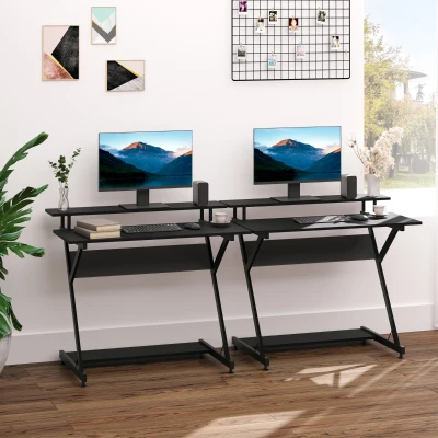 HOMCOM Bureau Gaming Support Écran Bois Métal Noir