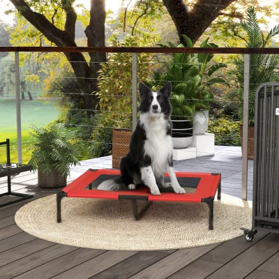 PawHut Hundebett, Hundeliege, robust, erhöht & wetterfest, bis 50 kg, 92x76x18cm, Rot