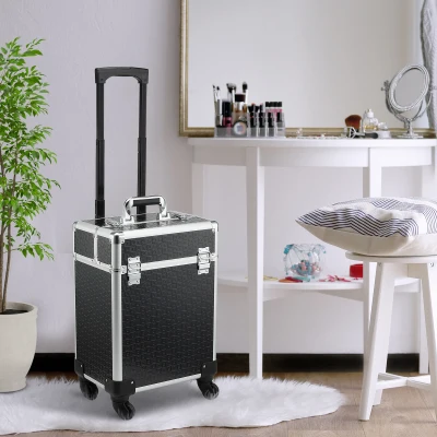 HOMCOM Valise Trolley Maquillage Alu Noir 34x24x52cm