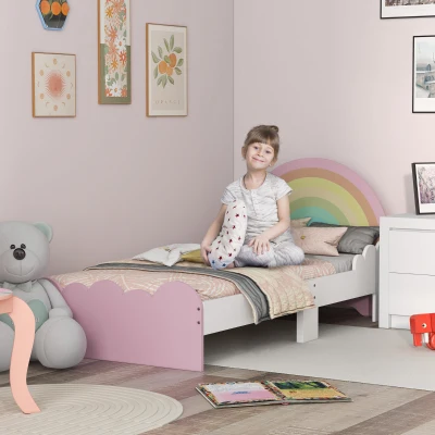 ZONEKIZ Lettino per Bambini 3-6 Anni in MDF Bianco e Rosa