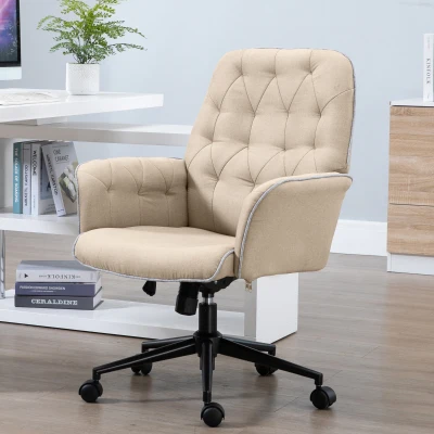 Vinsetto Bürostuhl mit Wippfunktion Drehstuhl Home-Office-Stuhl höhenverstellbarer Schreibtischstuhl Computerstuhl Arbeitsstuhl mit Armen 360°-Drehräder Schaumstoff Beige 66 x 69 x 89,5-97 cm