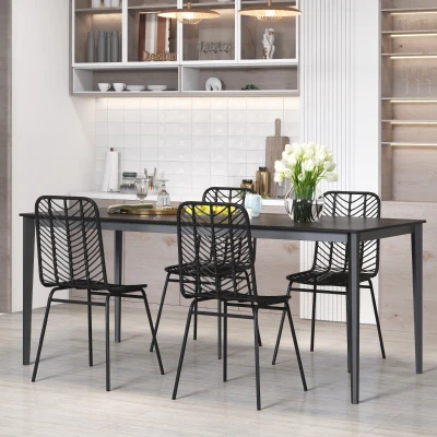 HOMCOM Chaises Bohème Résine Tressée Métal 4pcs