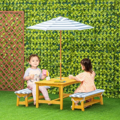 Outsunny Salon Jardin Enfant 4Pcs Pique-Nique Bancs Table Parasol