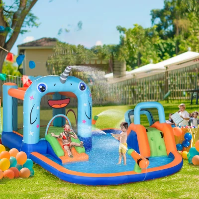 Outsunny Castillo Inflable para Niños con Tobogán Trampolín Piscina Inflador y Bolsa de Transporte 420x370x230 cm Multicolor
