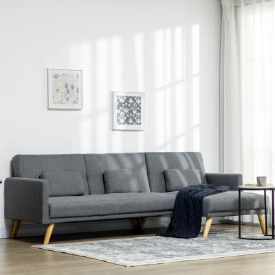 HOMCOM Canapé Angle 3 Places Gris 245x127cm