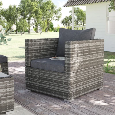 Outsunny Rattan Chair Sofa with Cushions Dark Grey