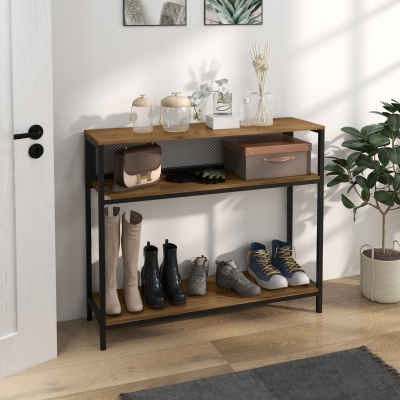 HOMCOM Sideboard Konsolentisch Flurregal, Industriedesign, 100 cm x 29,5 cm x 90 cm, Braun + Schwarz