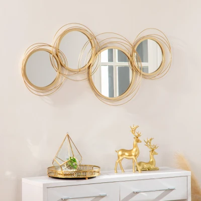 HOMCOM Decoración de Pared de Metal 3D de Espejos Redondos Adorno Metálico para Salón Dormitorio Comedor 107x56cm Dorado(m-2)