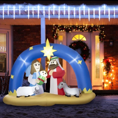 Outsunny Presepe di Natale Gonfiabile 5 Luci LED e Gonfiatore