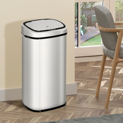 HOMCOM Sensor Mülleimer 68L Automatik Mülleimer mit Bewegungssensor, Wasserdichter Abfalleimer für Büro, Schlafzimmer, Küchen Edelstahl Silber