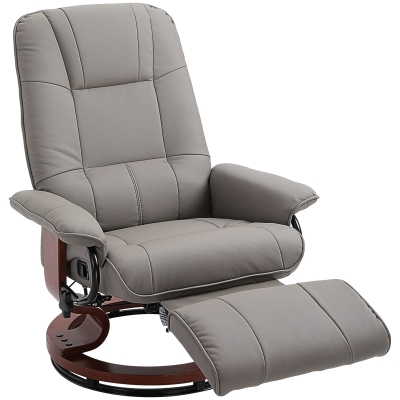 HOMCOM Recliner Chair Faux Leather Wooden Base Grey