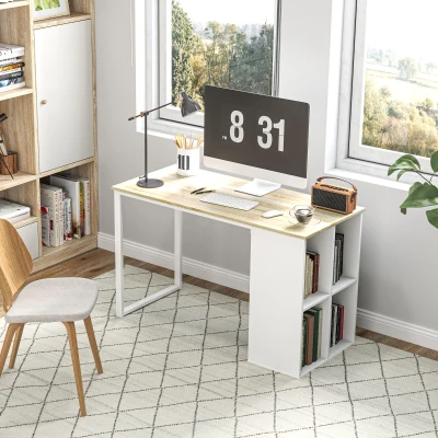 HOMCOM Scrivania per Computer con 4 Ripiani Aperti Bianco Rovere