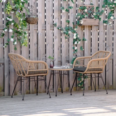 Outsunny Set da Giardino in Rattan Stile Boho 2 Sedie e Tavolino