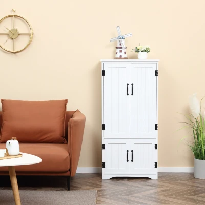 HOMCOM Alacena de Cocina Aparador Alto de Cocina Mueble Auxiliar con 4 Puertas y Estantes Ajustables 60x30x123 cm Blanco(m-8)